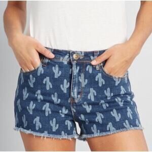 NEW ModCloth Cactus Denim Jean Shorts Frayed Hem Cowgirl Western Southwestern